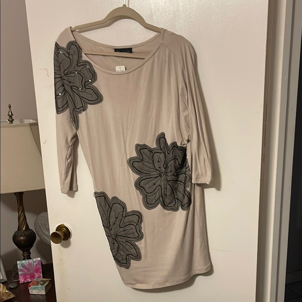 INC International Concepts Beige Dress with Black Details